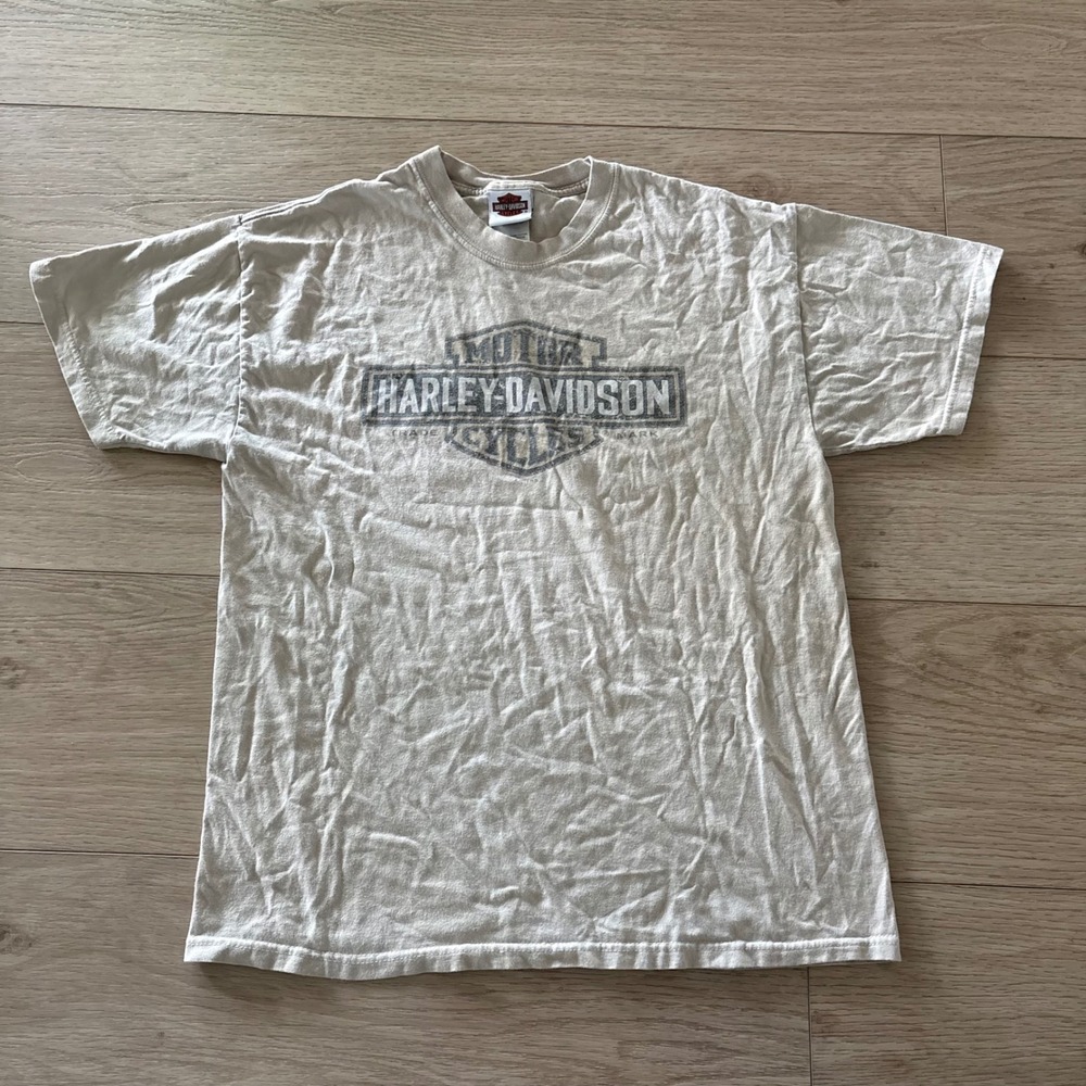 Harley Davidson Seoul Korea T Shirt Mens Large Tan Vintage Graphic Biker Tee USA